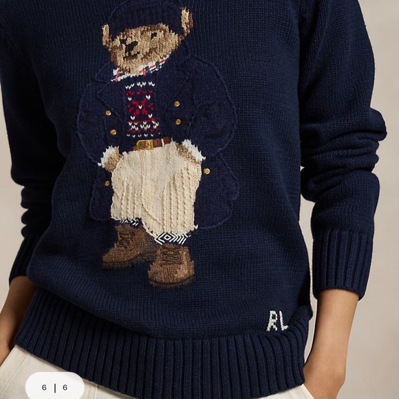 Polo by Ralph Lauren Navy Bear Intarsia Crewneck Sweater - never worn - Picture 5 of 5